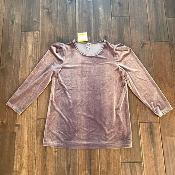 Anne Klein Silver Velvet Puffy Sleeve Top Medium NWT - Picture 1 of 4